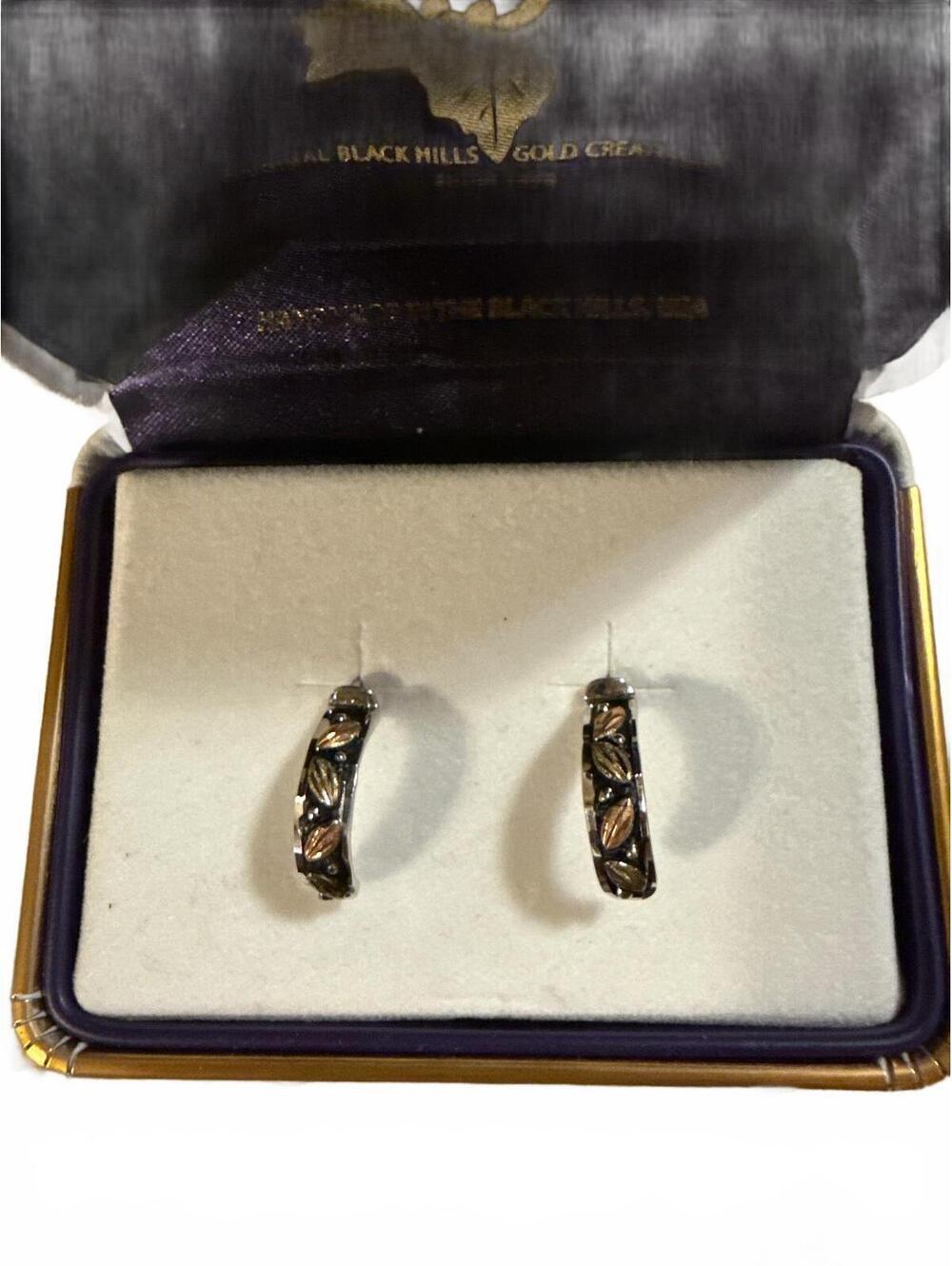 Landstrom's Black Hills Gold Two-Tone Leaf Hoop Earrings